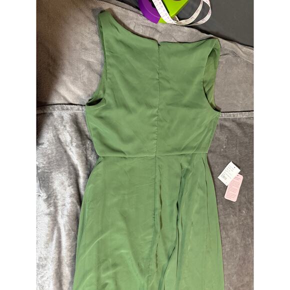 NWT After Six Deep V-Neck Chiffon Maxi‎ Dress Vineyard Green Size 8 R FLAW - Picture 9 of 13
